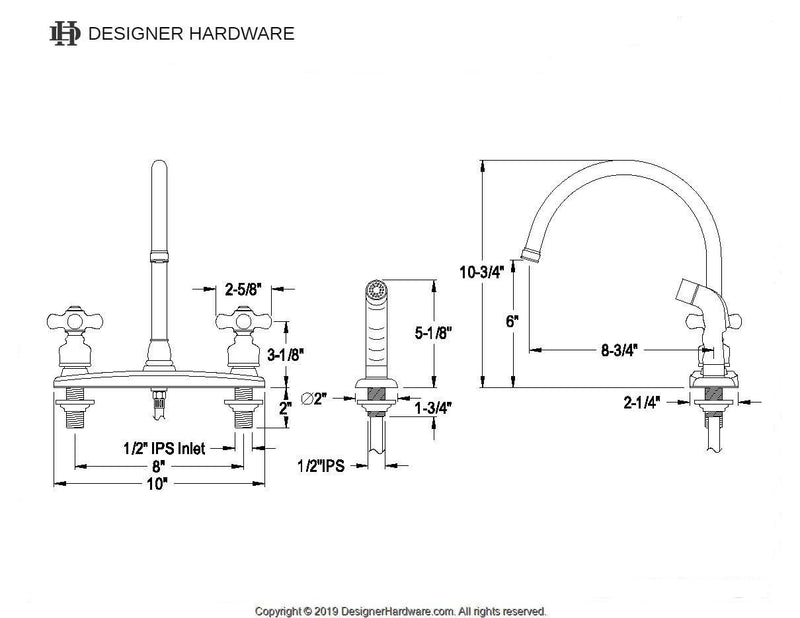 Vintage Two-Handle 4-Hole 8" Centerset Kitchen Faucet with Side Sprayer