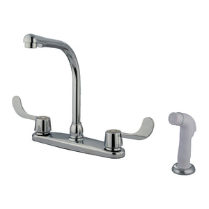 Two-Handle 4-Hole Deck Mount 8" Centerset Kitchen Faucet with Side Sprayer