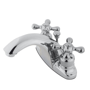 English Country Two-Handle 3-Hole Deck Mount 4" Centerset Bathroom Faucet with Plastic Pop-Up