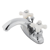 English Country Two-Handle 3-Hole Deck Mount 4" Centerset Bathroom Faucet with Plastic Pop-Up