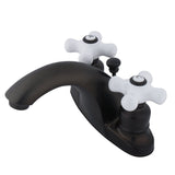 English Country Two-Handle 3-Hole Deck Mount 4" Centerset Bathroom Faucet with Plastic Pop-Up