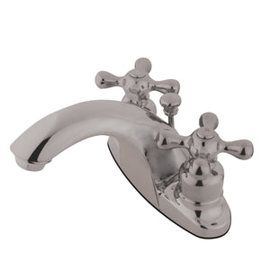 English Country Two-Handle 3-Hole Deck Mount 4" Centerset Bathroom Faucet with Plastic Pop-Up