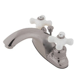 English Country Two-Handle 3-Hole Deck Mount 4" Centerset Bathroom Faucet with Plastic Pop-Up