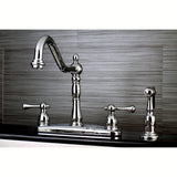 English Vintage Two-Handle 4-Hole Deck Mount 8" Centerset Kitchen Faucet with Side Sprayer