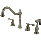 English Country Two-Handle 4-Hole Deck Mount Widespread Kitchen Faucet with Brass Sprayer