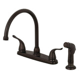 Yosemite Two-Handle 4-Hole Deck Mount 8" Centerset Kitchen Faucet with Side Sprayer