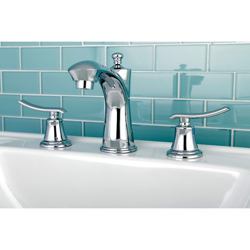Jamestown Two-Handle 3-Hole Deck Mount Widespread Bathroom Faucet with Plastic Pop-Up