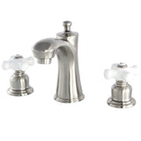 Victorian Two-Handle 3-Hole Deck Mount Widespread Bathroom Faucet with Plastic Pop-Up