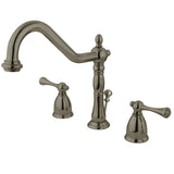 English Vintage Two-Handle 3-Hole Deck Mount Widespread Bathroom Faucet with Brass Pop-Up