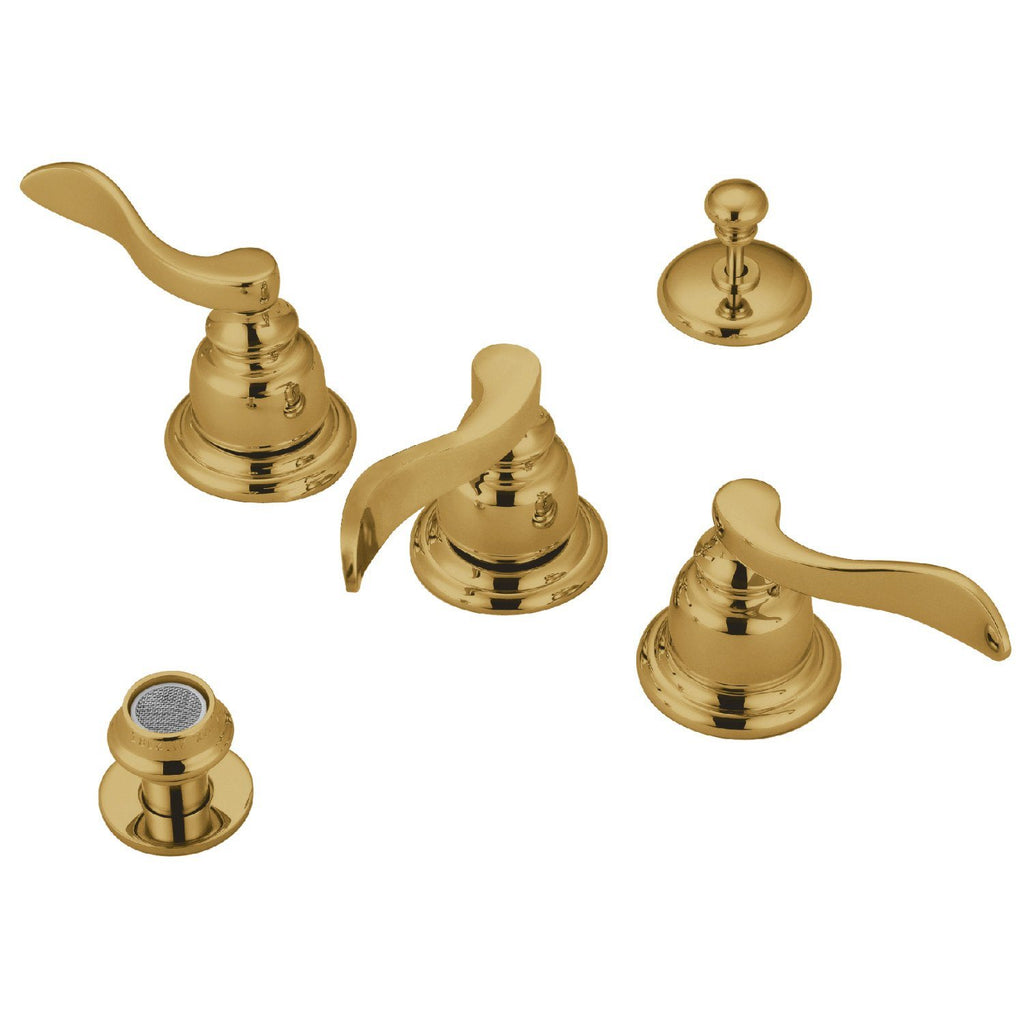 NuWave French Three-Handle Deck Mount Bidet Faucet with Brass Pop-Up