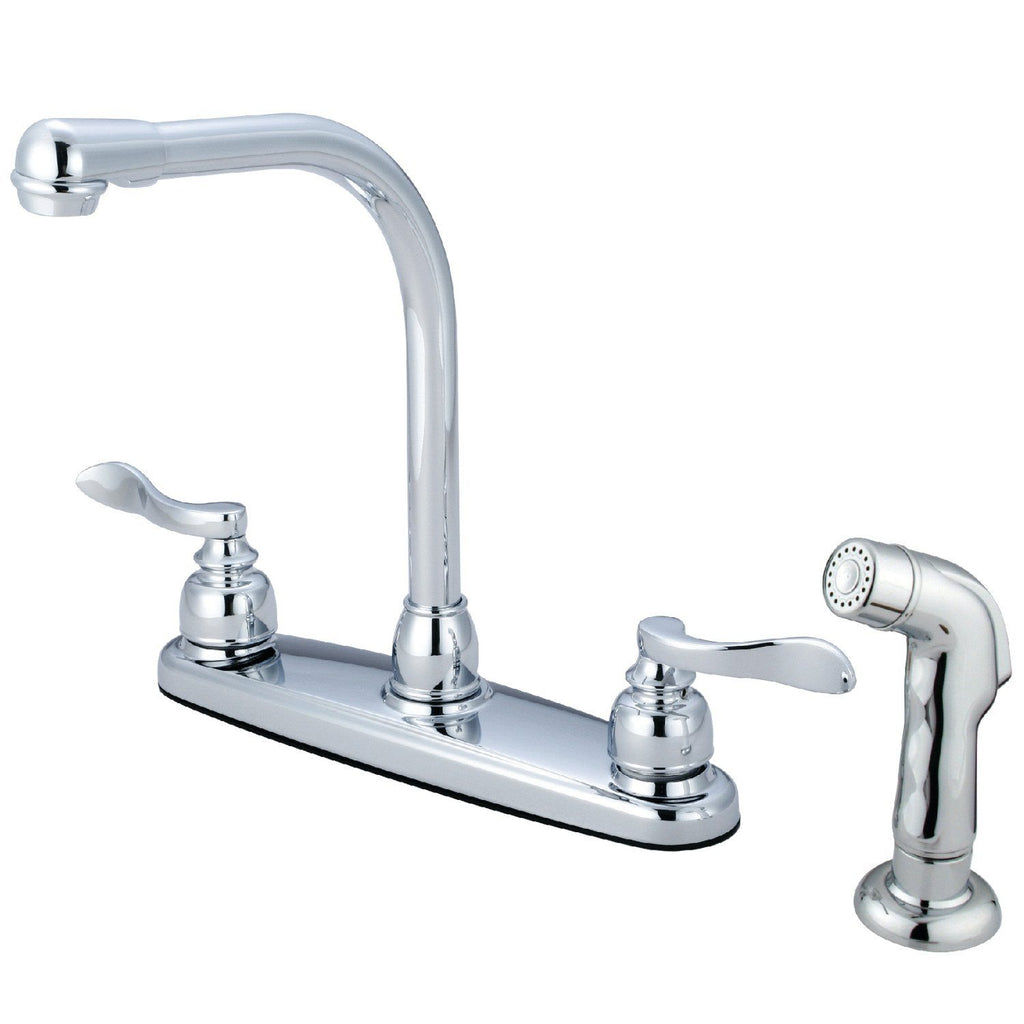 NuWave French Two-Handle 4-Hole Deck Mount 8" Centerset Kitchen Faucet with Side Sprayer