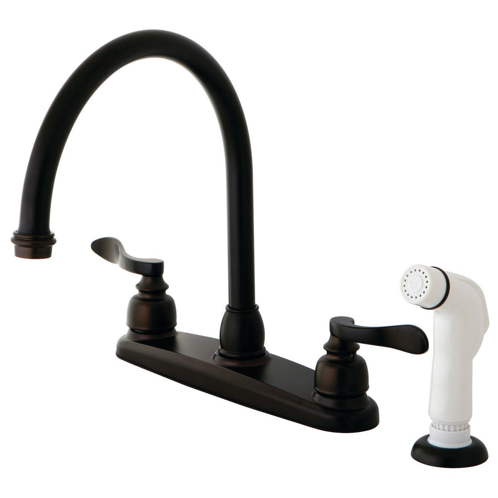 NuWave French Two-Handle 4-Hole Deck Mount 8" Centerset Kitchen Faucet with Side Sprayer