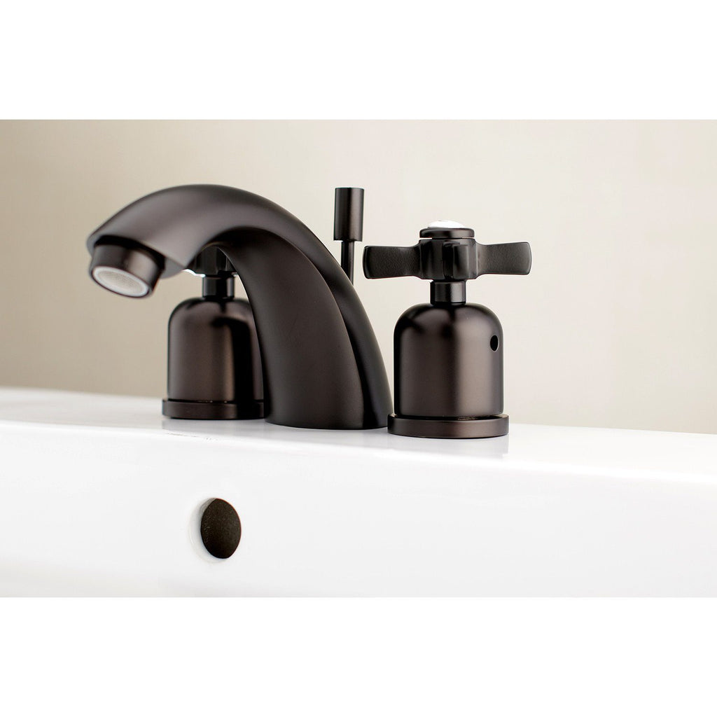 Millennium Two-Handle 3-Hole Deck Mount Mini-Widespread Bathroom Faucet with Plastic Pop-Up