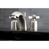 Millennium Two-Handle 3-Hole Deck Mount Mini-Widespread Bathroom Faucet with Plastic Pop-Up