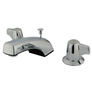 Americana Two-Handle 3-Hole Deck Mount Widespread Bathroom Faucet with Plastic Pop-Up Drain