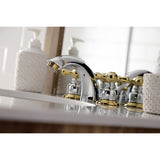 Victorian Two-Handle 3-Hole Deck Mount Mini-Widespread Bathroom Faucet with Plastic Pop-Up