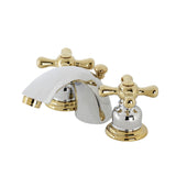 Victorian Two-Handle 3-Hole Deck Mount Mini-Widespread Bathroom Faucet with Plastic Pop-Up