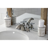 Victorian Two-Handle 3-Hole Deck Mount Mini-Widespread Bathroom Faucet with Plastic Pop-Up