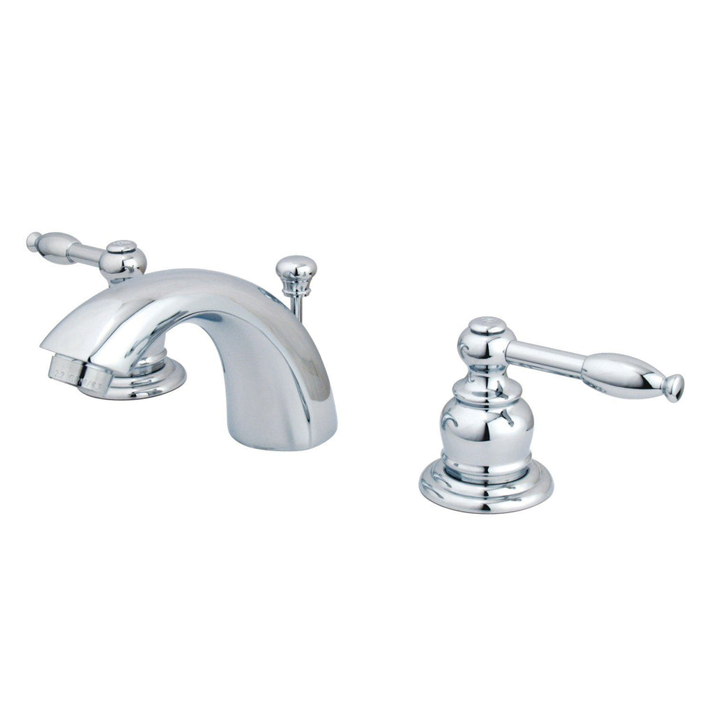 Knight Two-Handle 3-Hole Deck Mount Mini-Widespread Bathroom Faucet with Plastic Pop-Up