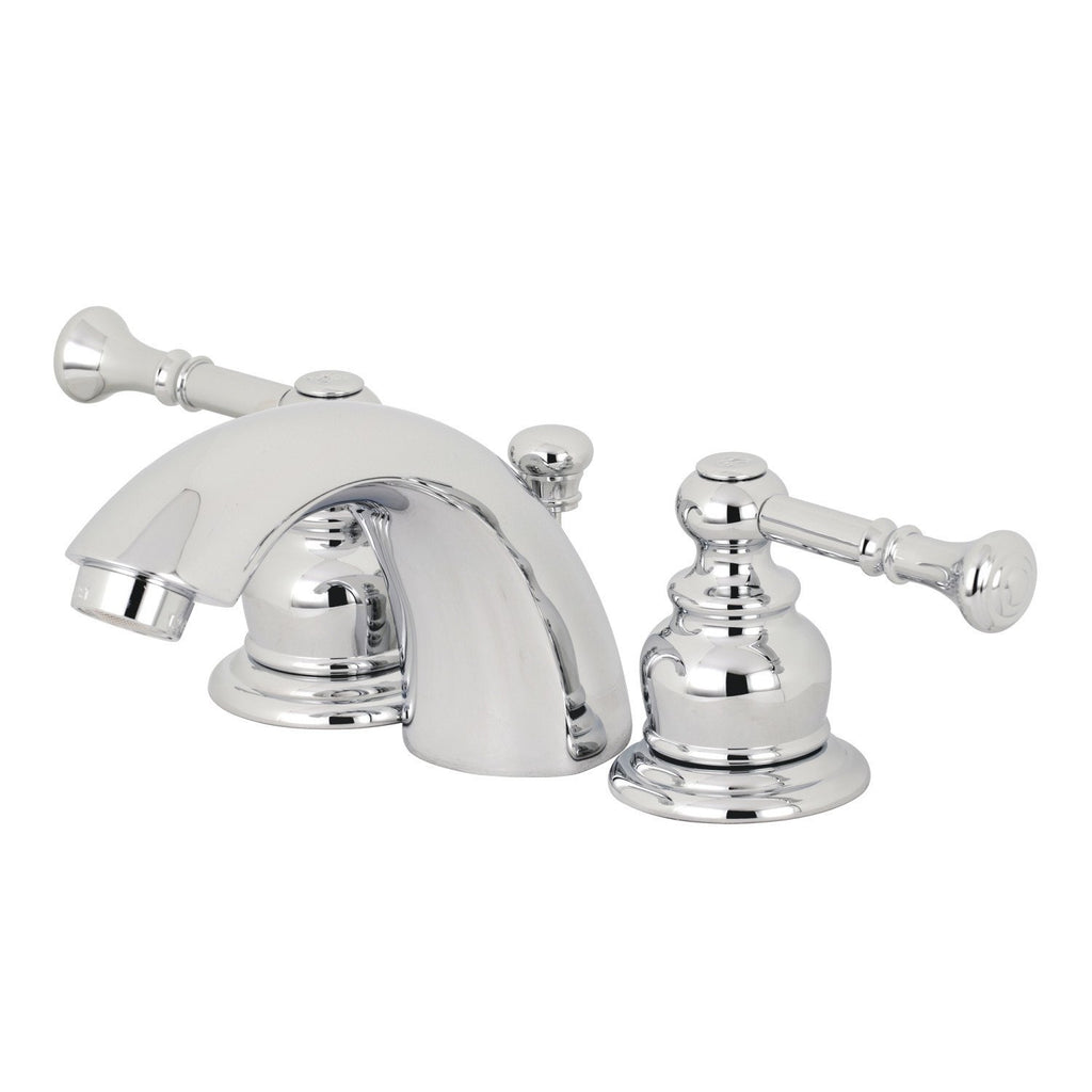Naples Two-Handle 3-Hole Deck Mount Mini-Widespread Bathroom Faucet with Plastic Pop-Up