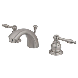 Knight Two-Handle 3-Hole Deck Mount Mini-Widespread Bathroom Faucet with Plastic Pop-Up