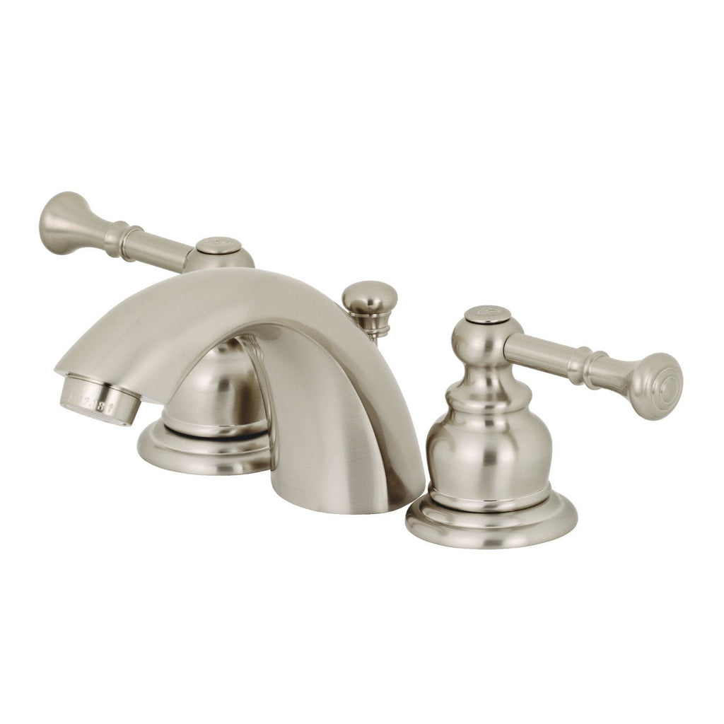 Naples Two-Handle 3-Hole Deck Mount Mini-Widespread Bathroom Faucet with Plastic Pop-Up