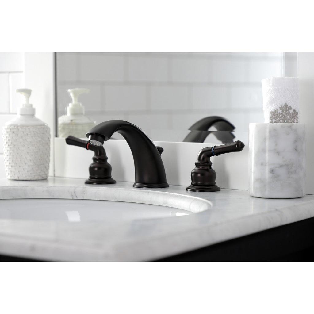 Magellan Two-Handle 3-Hole Deck Mount Widespread Bathroom Faucet with Brass Pop-Up