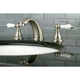 American Patriot Two-Handle 3-Hole Deck Mount Widespread Bathroom Faucet with Plastic Pop-Up