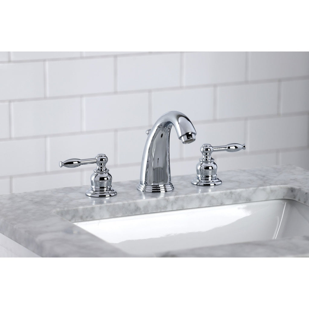 Knight Two-Handle 3-Hole Deck Mount Widespread Bathroom Faucet with Plastic Pop-Up