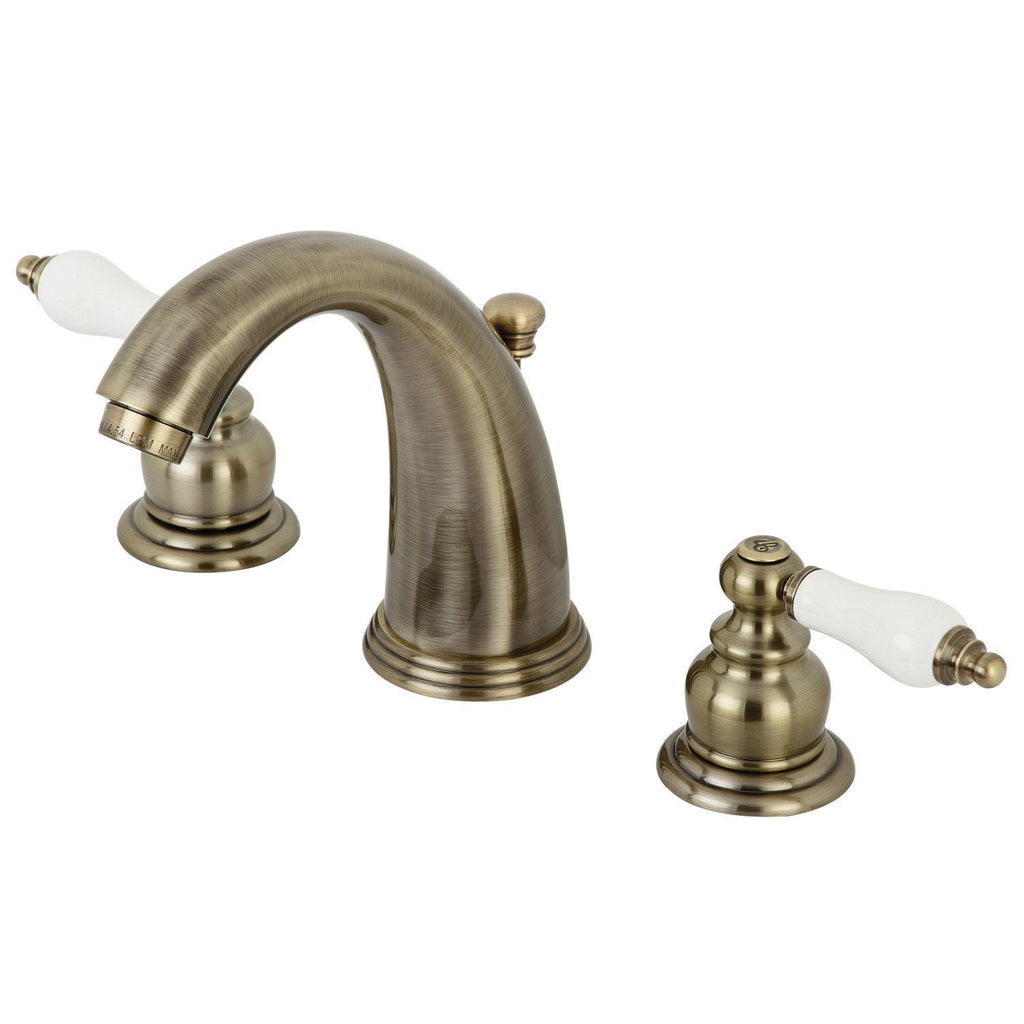 Victorian Two-Handle 3-Hole Deck Mount Widespread Bathroom Faucet with Plastic Pop-Up