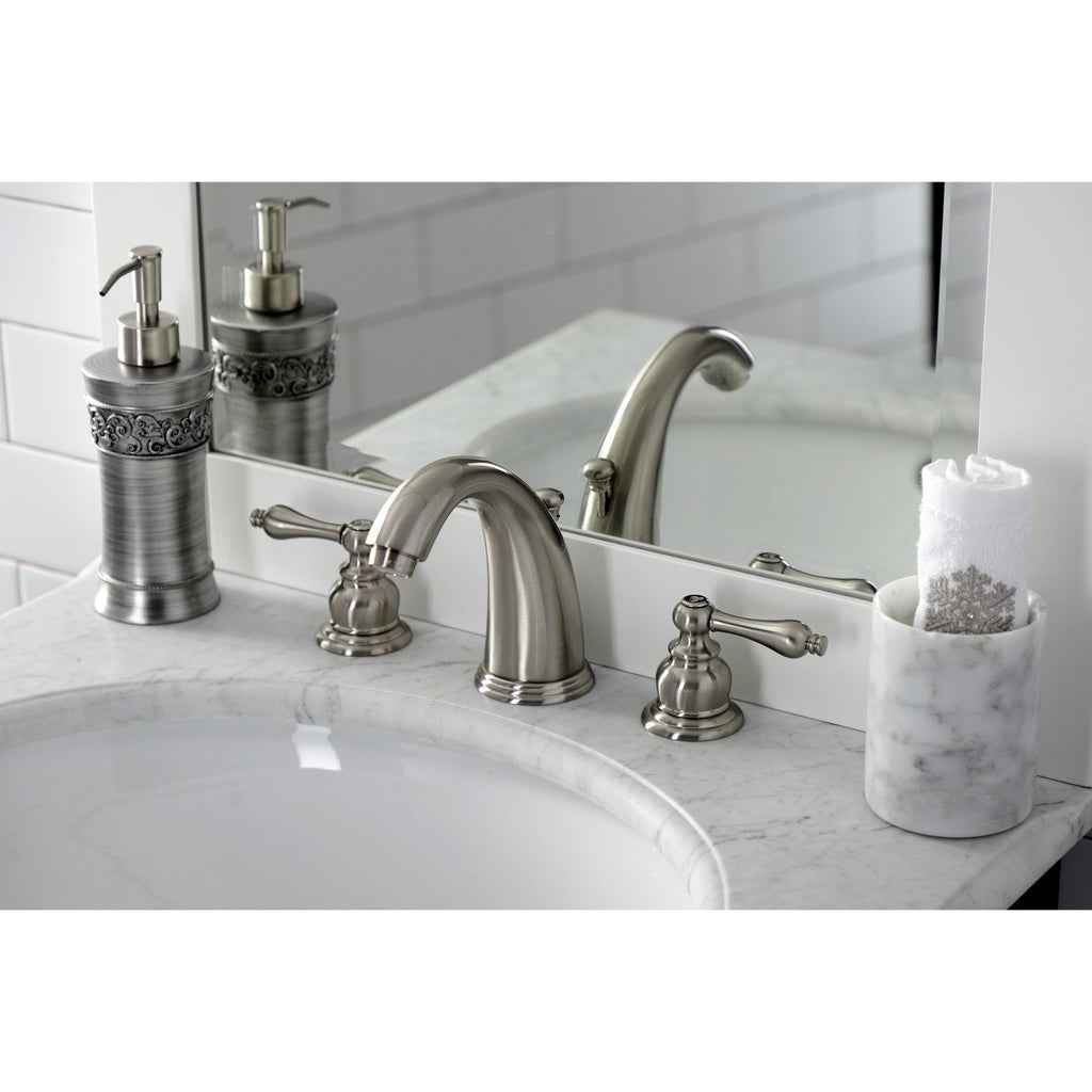 Victorian Two-Handle 3-Hole Deck Mount Widespread Bathroom Faucet with Brass Pop-Up