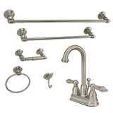 Two-Handle 3-Hole Deck Mount 4" Centerset Bathroom Faucet with 5-Piece Bathroom Accessories