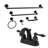 Two-Handle 3-Hole Deck Mount 4" Centerset Bathroom Faucet with 5-Piece Bathroom Accessories