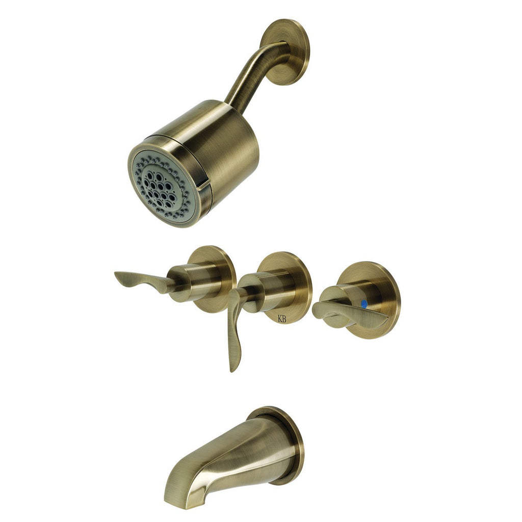 Serena Three-Handle 5-Hole Wall Mount Tub and Shower Faucet