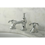 French Country Two-Handle 3-Hole Deck Mount Widespread Bathroom Faucet with Brass Pop-Up