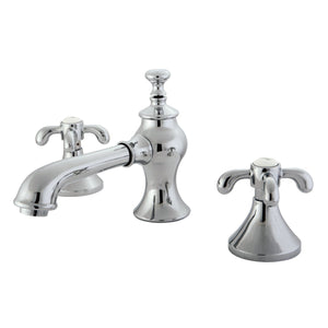 French Country Two-Handle 3-Hole Deck Mount Widespread Bathroom Faucet with Brass Pop-Up Drain