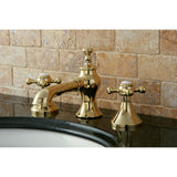 English Country Two-Handle 3-Hole Deck Mount Widespread Bathroom Faucet with Brass Pop-Up