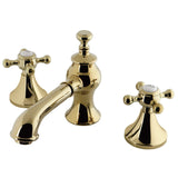 English Country Two-Handle 3-Hole Deck Mount Widespread Bathroom Faucet with Brass Pop-Up