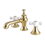 Vintage Two-Handle 3-Hole Deck Mount Widespread Bathroom Faucet with Brass Pop-Up Drain