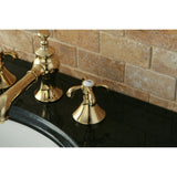 French Country Two-Handle 3-Hole Deck Mount Widespread Bathroom Faucet with Brass Pop-Up