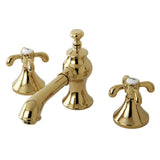 French Country Two-Handle 3-Hole Deck Mount Widespread Bathroom Faucet with Brass Pop-Up