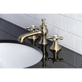Vintage Two-Handle 3-Hole Deck Mount Widespread Bathroom Faucet with Brass Pop-Up