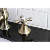 Vintage Two-Handle 3-Hole Deck Mount Widespread Bathroom Faucet with Brass Pop-Up