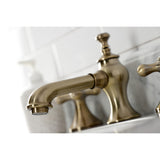 Vintage Two-Handle 3-Hole Deck Mount Widespread Bathroom Faucet with Brass Pop-Up