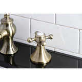 English Country Two-Handle 3-Hole Deck Mount Widespread Bathroom Faucet with Brass Pop-Up