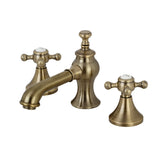 English Country Two-Handle 3-Hole Deck Mount Widespread Bathroom Faucet with Brass Pop-Up