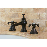 French Country Two-Handle 3-Hole Deck Mount Widespread Bathroom Faucet with Brass Pop-Up