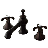 French Country Two-Handle 3-Hole Deck Mount Widespread Bathroom Faucet with Brass Pop-Up