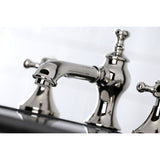 English Country Two-Handle 3-Hole Deck Mount Widespread Bathroom Faucet with Brass Pop-Up