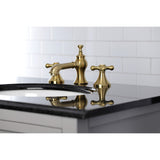 Vintage Two-Handle 3-Hole Deck Mount Widespread Bathroom Faucet with Brass Pop-Up